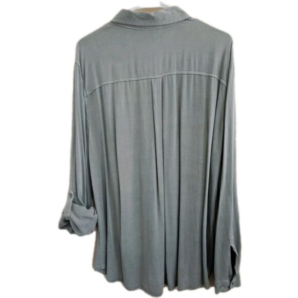 A.N.A. Women's XXL Sage Green Long Sleeve Button Up Lagenlook Tunic - Picture 4 of 9